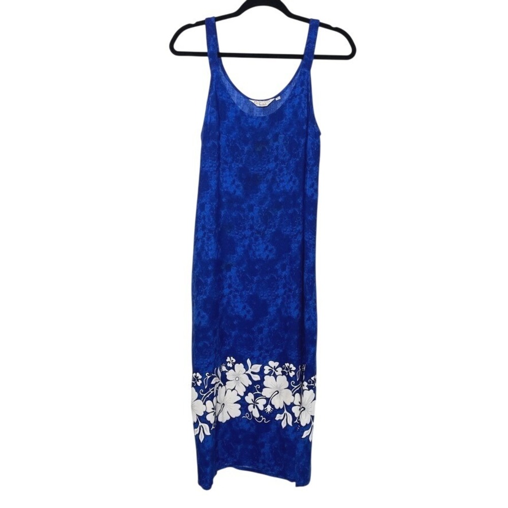 Cabali Maxi Dress Womens L Blue White Floral Tropical Resortwear Island 90s